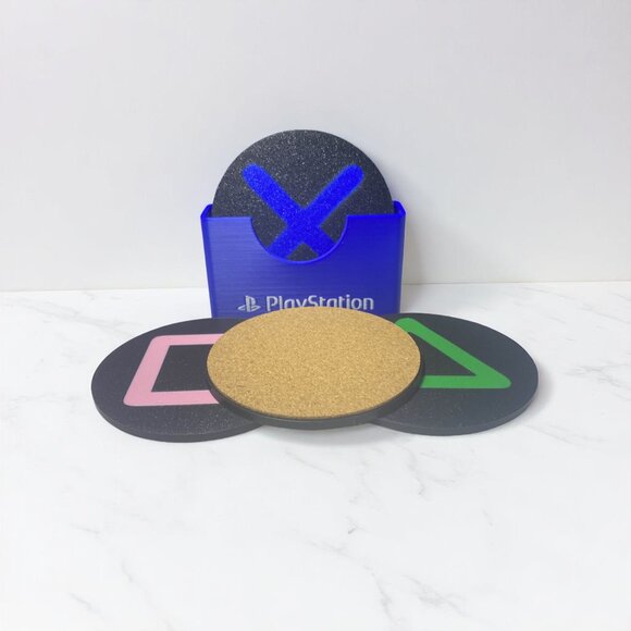 PlayStation Themed Buttons Coaster Set – 4-Pack with Holder - Picture 5 of 8